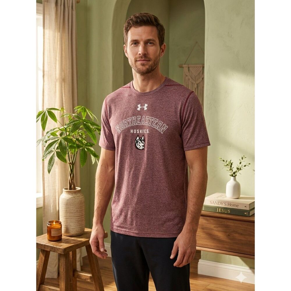 Under Armour Northeastern Huskies Mens S Red NCAA HeatGear T Shirt